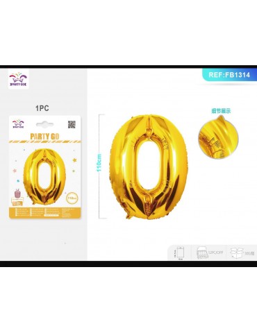 Globo de número gigante dorado  metalizado de 110 cm -  Número 0